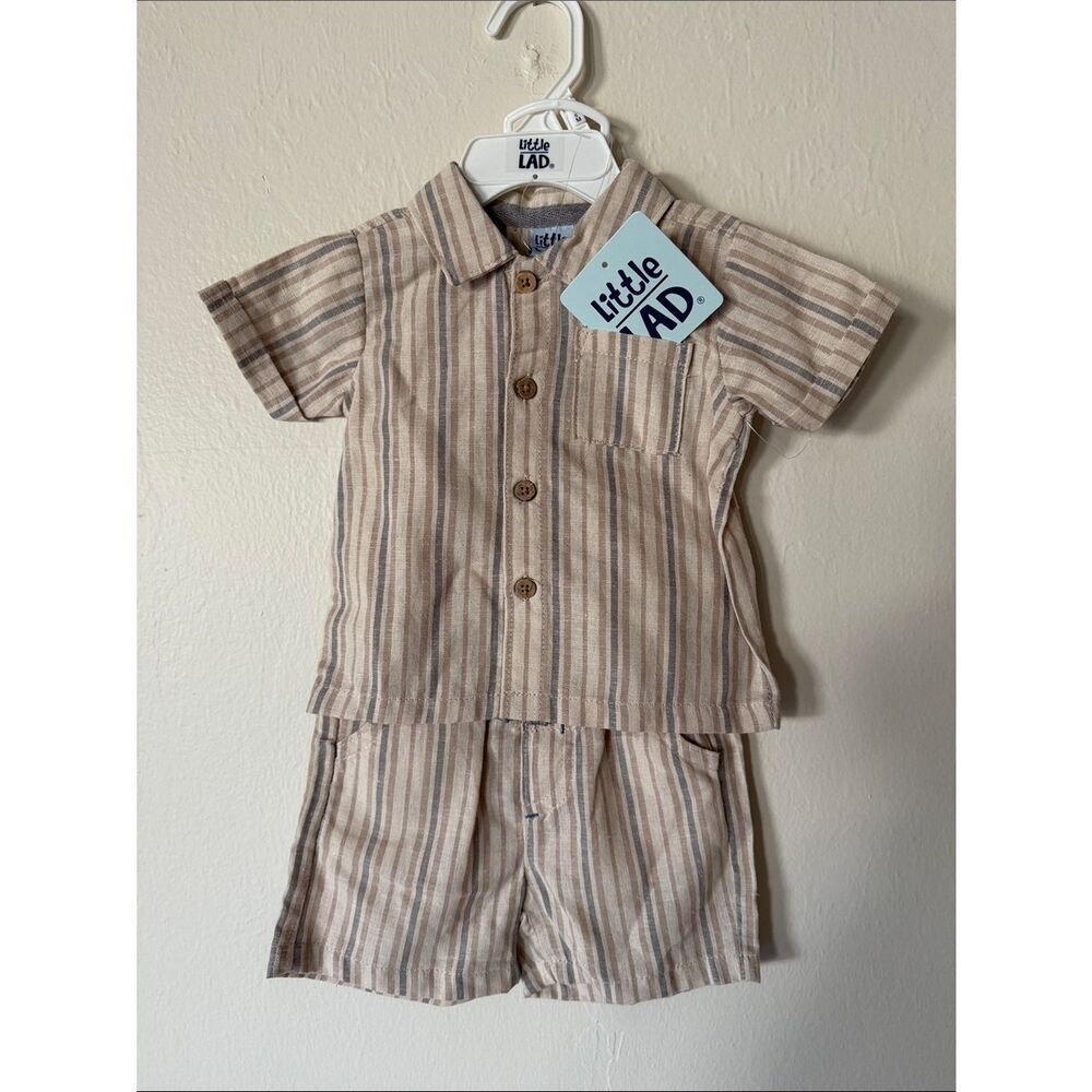 Little LAD Striped Linen-Blend Toddler Shirt & Shorts Set - Beige/Gray
